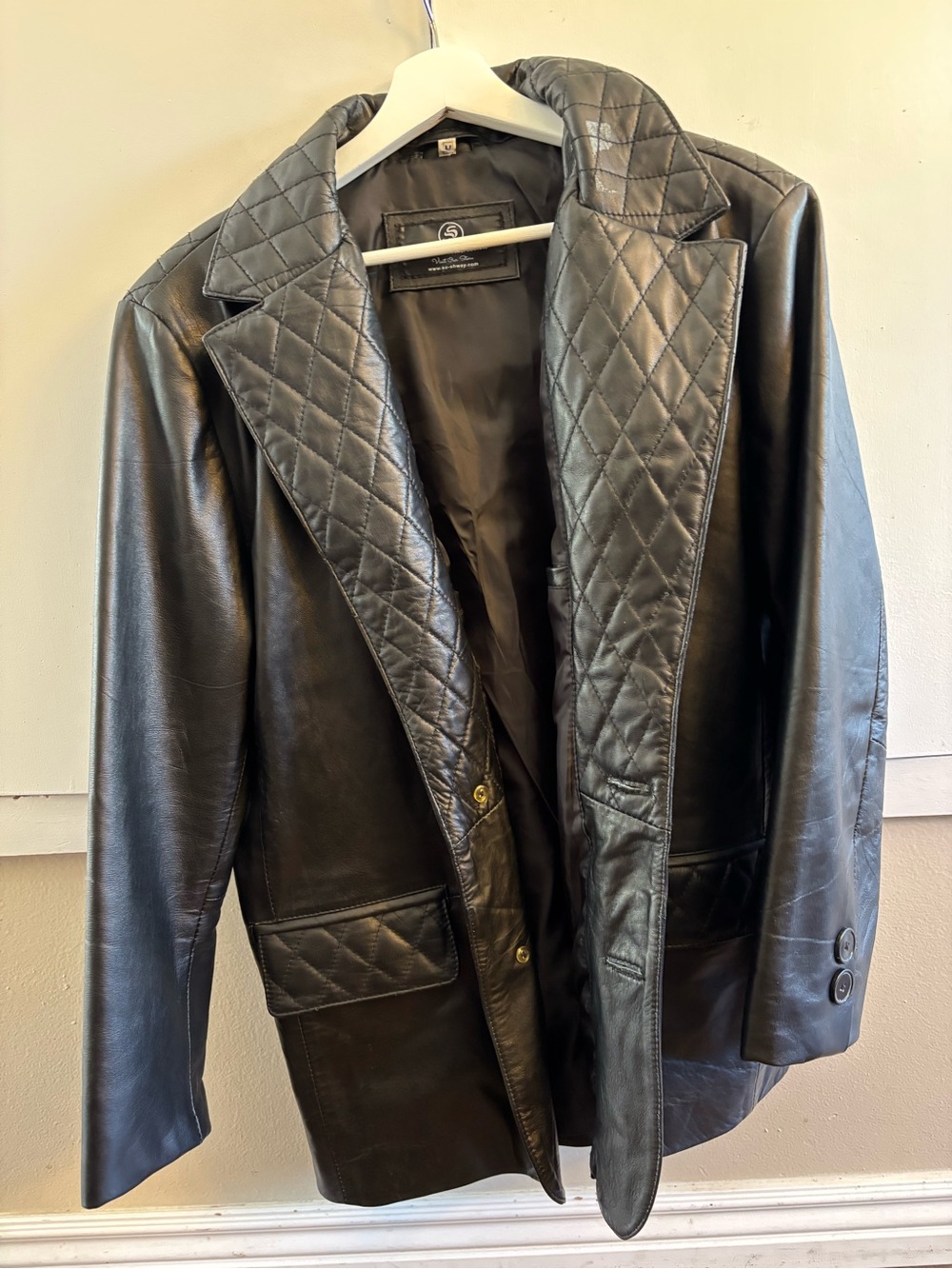 Men's Quilted Black Leather Coat